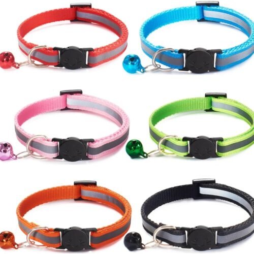 Reflective Cat Collars with Bells, Breakaway, Mixed Colors
