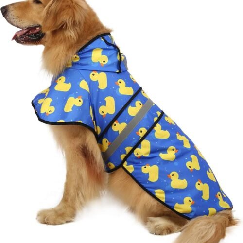 Reflective Hooded Dog Raincoat with Leash Hole