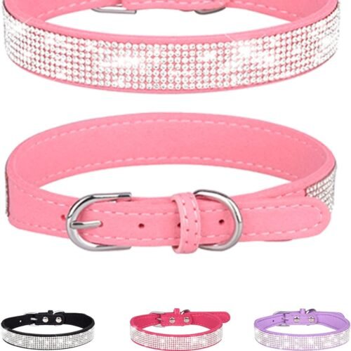 Adjustable Suede Leather Dog Collar with Rhinestones