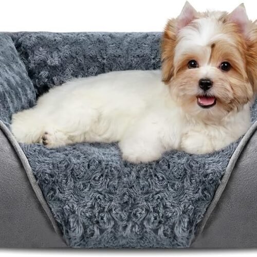 Pet bed with raised bolsters