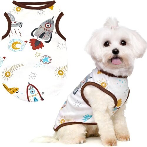 Cartoon Spaceship Sleeveless Cotton Dog Tank Top