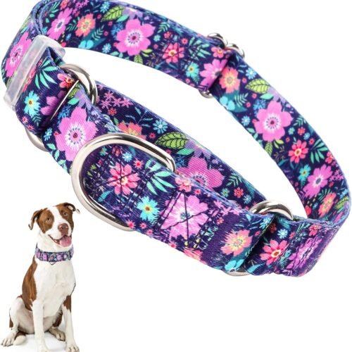 Martingale Dog Collar, Purple Flower Design, Breathable, No Pull