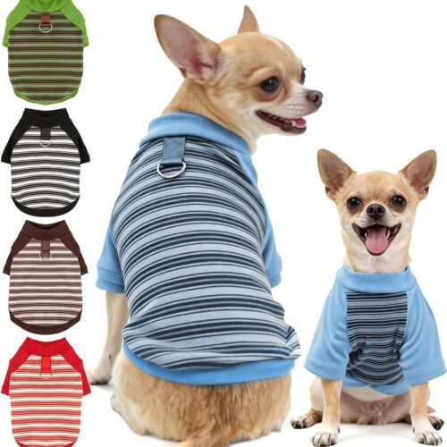 Fleece Striped Dog Shirt with Leash Ring